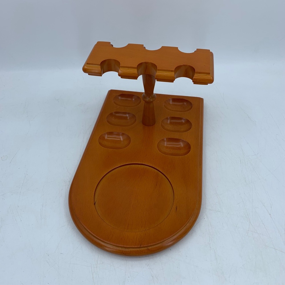 Vtg Wood 6 Slot Smoking Pipe Stand Humidor Jar Base Recess Den Gentlemen Retro